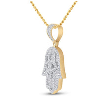 Load image into Gallery viewer, 14kt Yellow Gold Mens Baguette Diamond Hamsa Hand Charm Pendant 1/2 Cttw

