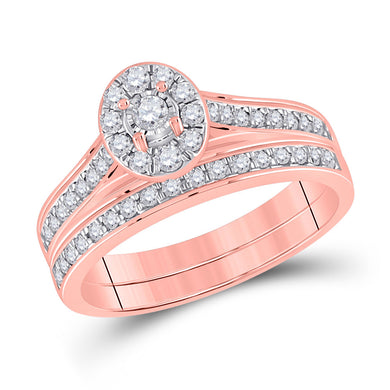 10kt Rose Gold Round Diamond Bridal Wedding Ring Band Set 1/2 Cttw