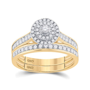 10kt Yellow Gold Round Diamond Halo Bridal Wedding Ring Band Set 1/2 Cttw