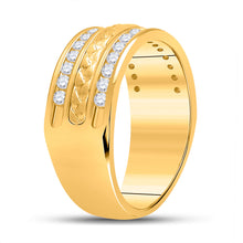 Load image into Gallery viewer, 14kt Yellow Gold Mens Round Diamond Wedding Braid Inlay Band Ring 3/4 Cttw
