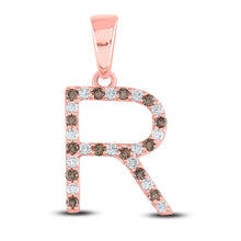 Load image into Gallery viewer, 10kt Rose Gold Womens Round Brown Diamond Initial R Letter Pendant 1/4 Cttw
