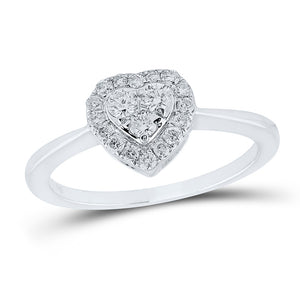 10kt White Gold Womens Round Diamond Heart Ring 1/3 Cttw