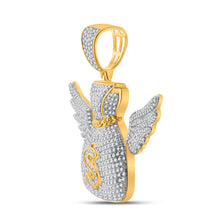 Load image into Gallery viewer, 10kt Yellow Gold Mens Round Diamond Money Bag Wings Charm Pendant 1-1/2 Cttw
