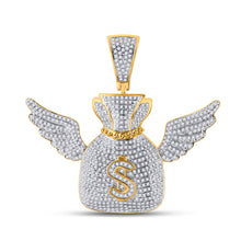 Load image into Gallery viewer, 10kt Yellow Gold Mens Round Diamond Money Bag Wings Charm Pendant 1-1/2 Cttw
