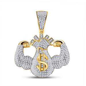 10kt Yellow Gold Mens Round Diamond Flex Money Bag Charm Pendant 1-1/3 Cttw