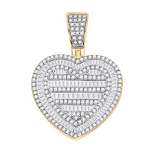 Load image into Gallery viewer, 10kt Yellow Gold Mens Baguette Diamond Heart Charm Pendant 1-1/3 Cttw
