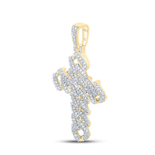 Load image into Gallery viewer, 10kt Yellow Gold Mens Round Diamond Cuban Link Cross Charm Pendant 1-3/4 Cttw
