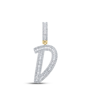 10kt Yellow Gold Mens Baguette Diamond Initial D Letter Charm Pendant 3/4 Cttw