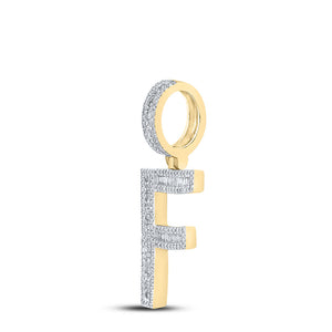 10kt Yellow Gold Mens Baguette Diamond Initial F Letter Charm Pendant 3/4 Cttw