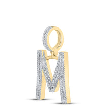 Load image into Gallery viewer, 10kt Yellow Gold Mens Baguette Diamond Initial M Letter Charm Pendant 1 Cttw
