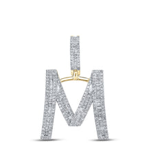 Load image into Gallery viewer, 10kt Yellow Gold Mens Baguette Diamond Initial M Letter Charm Pendant 1 Cttw
