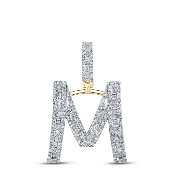 10kt Yellow Gold Mens Baguette Diamond Initial M Letter Charm Pendant 1 Cttw