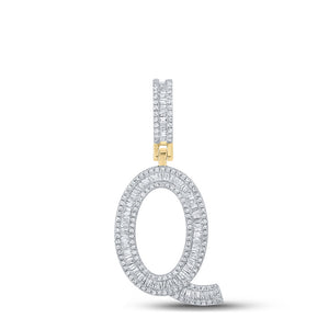 10kt Yellow Gold Mens Baguette Diamond Initial Q Letter Charm Pendant 3/4 Cttw