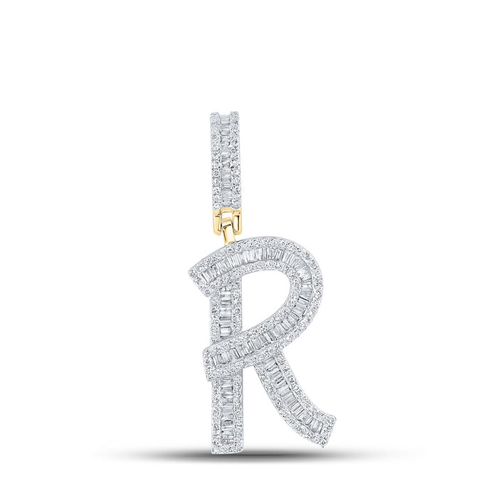 10kt Yellow Gold Mens Baguette Diamond Initial R Letter Charm Pendant 7/8 Cttw
