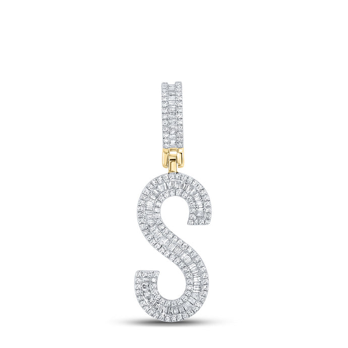 10kt Yellow Gold Mens Baguette Diamond Initial S Letter Charm Pendant 3/4 Cttw