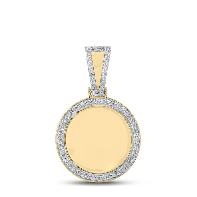 10kt Yellow Gold Mens Round Diamond Mirror Memory Circle Charm Pendant 7/8 Cttw