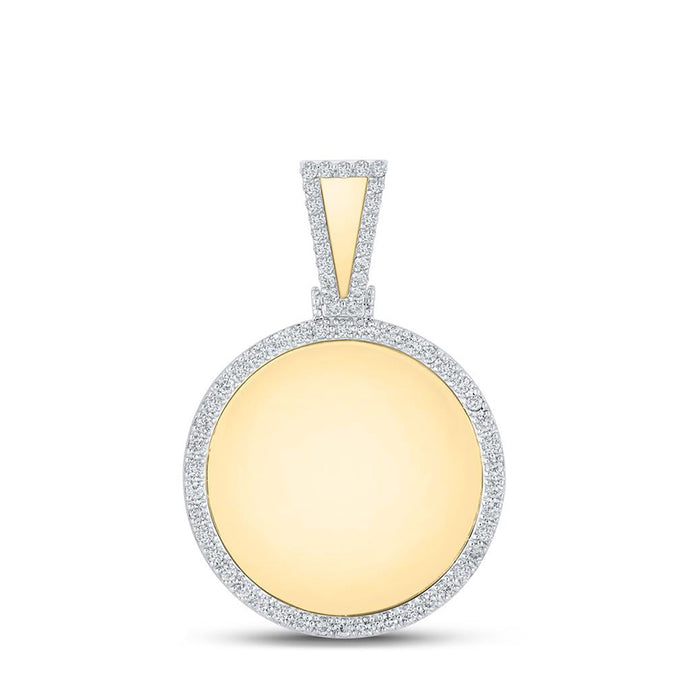 10kt Yellow Gold Mens Round Diamond Picture Memory Circle Charm Pendant 7/8 Cttw