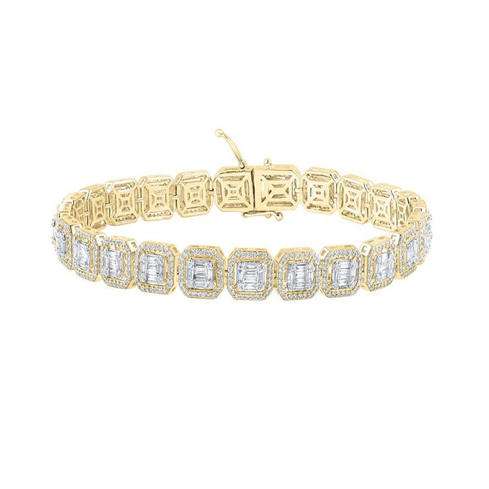 14kt Yellow Gold Mens Baguette Diamond Link Bracelet 5-3/4 Cttw