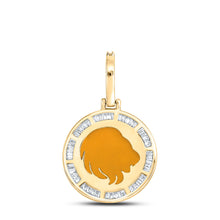 Load image into Gallery viewer, 10kt Yellow Gold Mens Baguette Diamond Leo Sign Charm Pendant 1/2 Cttw
