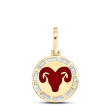 Load image into Gallery viewer, 10kt Yellow Gold Mens Baguette Diamond Aries Sign Charm Pendant 1/2 Cttw
