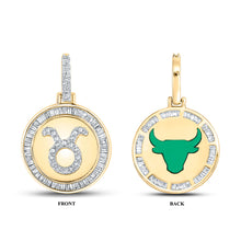 Load image into Gallery viewer, 10kt Yellow Gold Mens Baguette Diamond Taurus Bull Zodiac Sign Charm Pendant 1/2 Cttw
