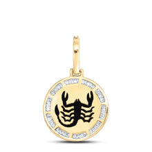 Load image into Gallery viewer, 10kt Yellow Gold Mens Baguette Diamond Scorpio Sign Charm Pendant 1/2 Cttw
