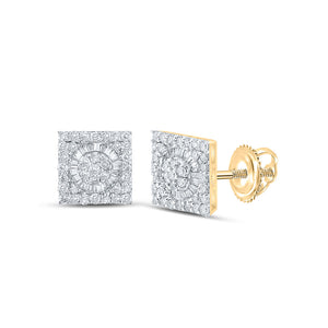 10kt Yellow Gold Mens Baguette Diamond Square Earrings 7/8 Cttw