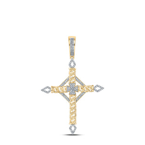 10kt Yellow Gold Mens Round Diamond Cross Charm Pendant 1/3 Cttw