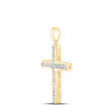 Load image into Gallery viewer, 10kt Yellow Gold Mens Round Diamond Cross Charm Pendant 1/5 Cttw
