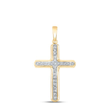 Load image into Gallery viewer, 10kt Yellow Gold Mens Round Diamond Cross Charm Pendant 1/5 Cttw
