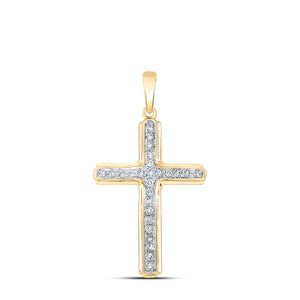 10kt Yellow Gold Mens Round Diamond Cross Charm Pendant 1/5 Cttw