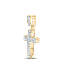 Load image into Gallery viewer, 10kt Yellow Gold Mens Round Diamond Cross Charm Pendant 3/4 Cttw

