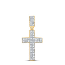 Load image into Gallery viewer, 10kt Yellow Gold Mens Round Diamond Cross Charm Pendant 3/4 Cttw
