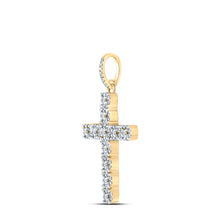 Load image into Gallery viewer, 10kt Yellow Gold Mens Round Diamond Cross Charm Pendant 5/8 Cttw
