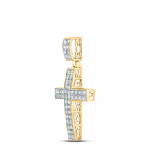 Load image into Gallery viewer, 10kt Yellow Gold Mens Round Diamond Cross Charm Pendant 1 Cttw
