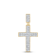 Load image into Gallery viewer, 10kt Yellow Gold Mens Round Diamond Cross Charm Pendant 1 Cttw
