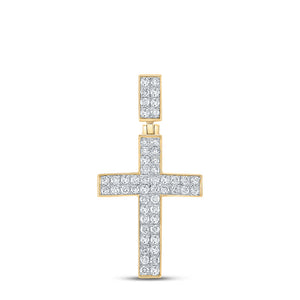 10kt Yellow Gold Mens Round Diamond Cross Charm Pendant 1 Cttw