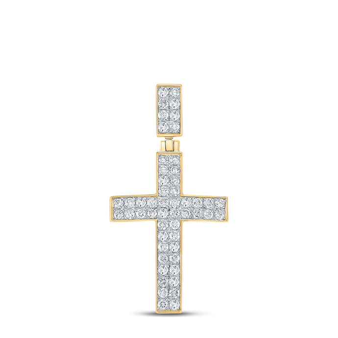 10kt Yellow Gold Mens Round Diamond Cross Charm Pendant 1 Cttw