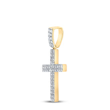 Load image into Gallery viewer, 10kt Yellow Gold Mens Round Diamond Cross Charm Pendant 1 Cttw
