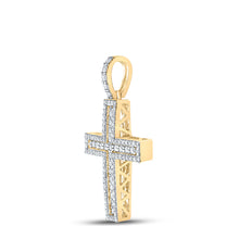 Load image into Gallery viewer, 10kt Yellow Gold Mens Round Diamond Cross Charm Pendant 1 Cttw
