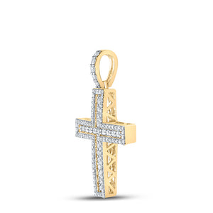 10kt Yellow Gold Mens Round Diamond Cross Charm Pendant 1 Cttw