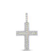 Load image into Gallery viewer, 10kt Yellow Gold Mens Round Diamond Cross Charm Pendant 1 Cttw
