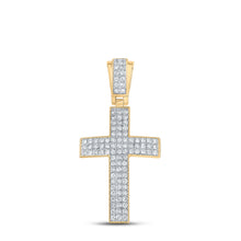 Load image into Gallery viewer, 10kt Yellow Gold Mens Round Diamond Cross Charm Pendant 1 Cttw
