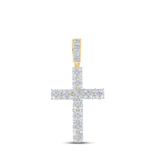 Load image into Gallery viewer, 10kt Yellow Gold Mens Round Diamond Cross Charm Pendant 1-1/2 Cttw
