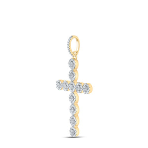 10kt Yellow Gold Mens Round Diamond Cross Charm Pendant 1-1/3 Cttw