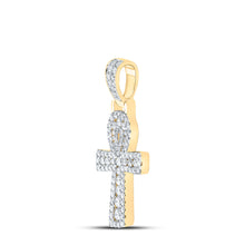 Load image into Gallery viewer, 10kt Yellow Gold Mens Round Diamond Ankh Cross Charm Pendant 1-3/4 Cttw
