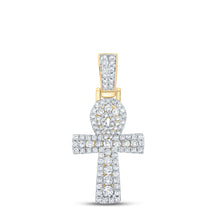 Load image into Gallery viewer, 10kt Yellow Gold Mens Round Diamond Ankh Cross Charm Pendant 1-3/4 Cttw
