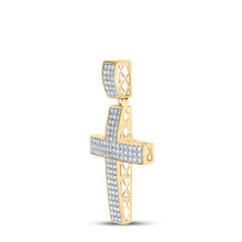Load image into Gallery viewer, 10kt Yellow Gold Mens Round Diamond Cross Charm Pendant 2 Cttw
