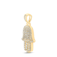 Load image into Gallery viewer, 10kt Yellow Gold Mens Round Diamond Hamsa Charm Pendant 2 Cttw
