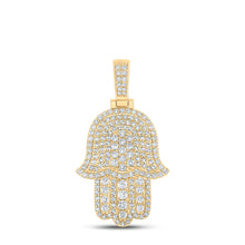 Load image into Gallery viewer, 10kt Yellow Gold Mens Round Diamond Hamsa Charm Pendant 2 Cttw
